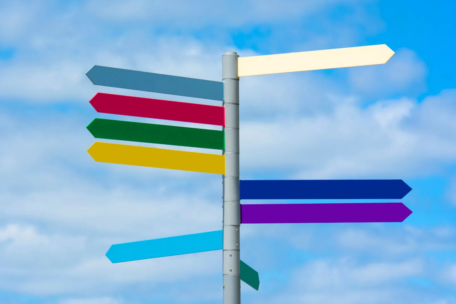 Signpost with coloured directional arrows